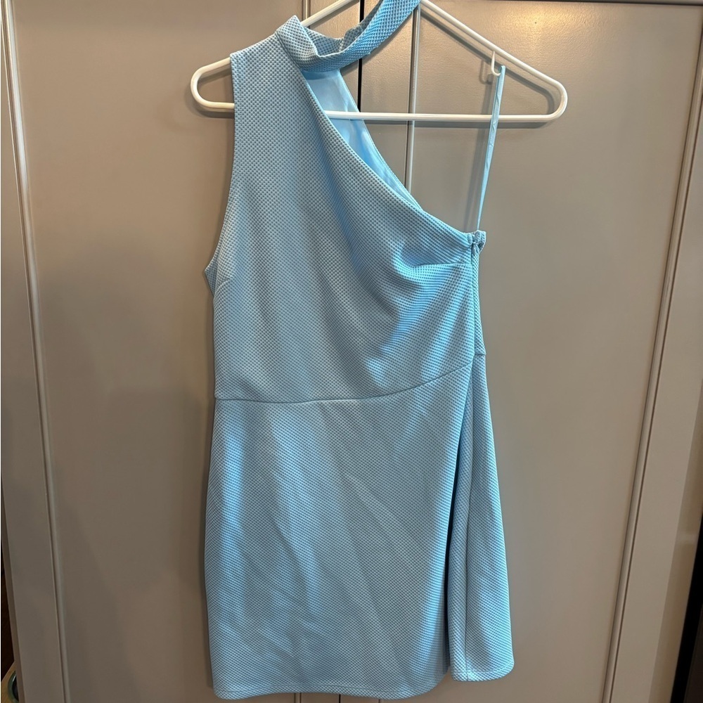 NWT  She & Sky Elegant Baby Blue One-Shoulder Dress sz M